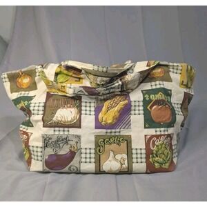 Handmade Vegetable Print Tote Bag Cottagecore Farmhouse Market Shopper Lined